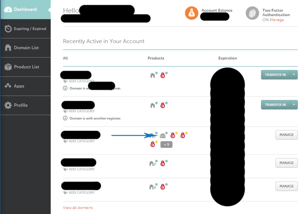Namecheap dashboard image