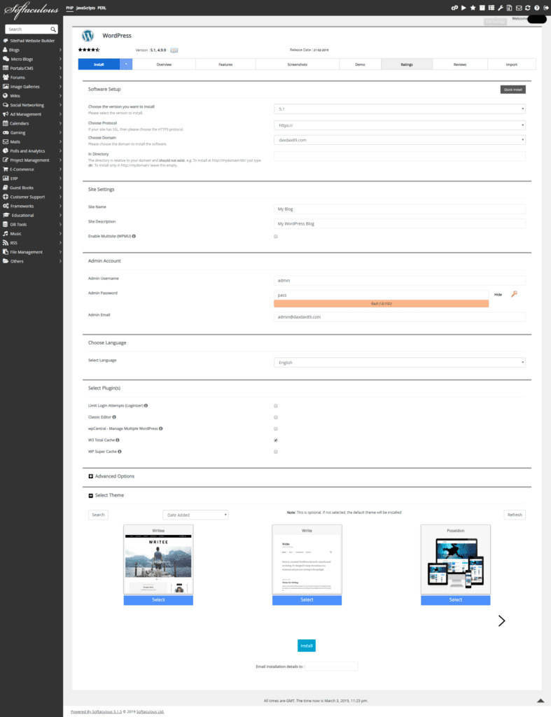 WordPress installation options