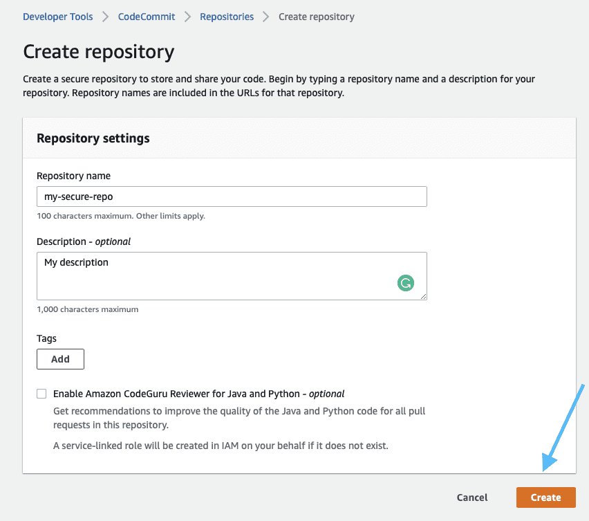 create repository screen