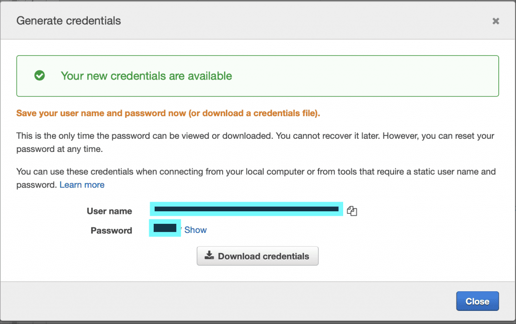 Download credentials