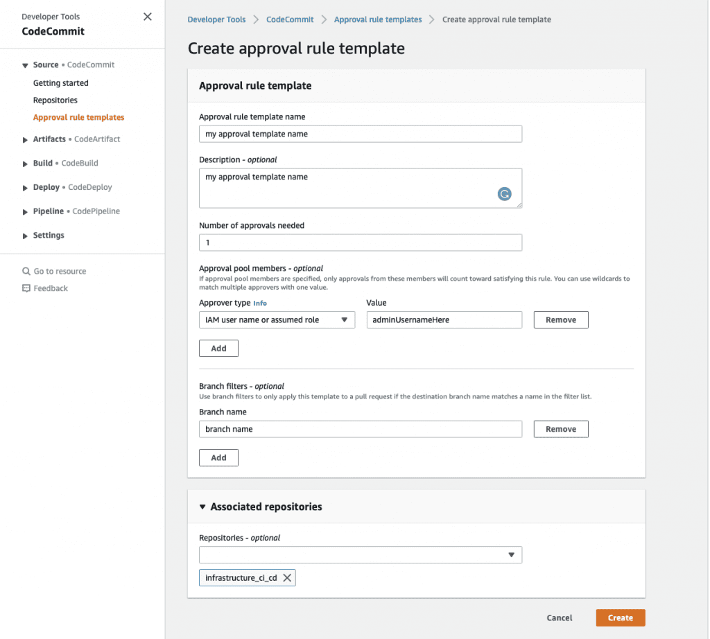 Create approval rule template